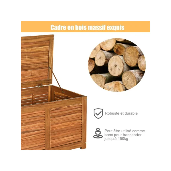 Coffre Jardin Boîte de Jardin en Acacia Massif Rangement Balcon Coffre Terrasse