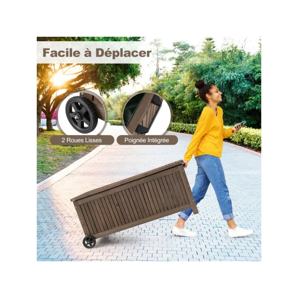 Coffre Jardin Mobile Marron 213 L Boîte de Jardin en Bois Sapin Massif Coffre Rangement Balcon Terrasse