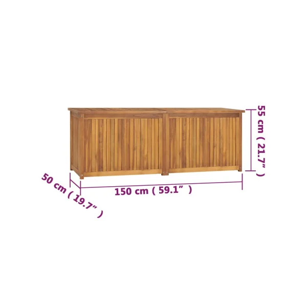 Coffre Rangement 150 cm en Teck Massif Coffre de Rangement en Bois Coffre de Stockage Bois Coffre Extérieur en bois
