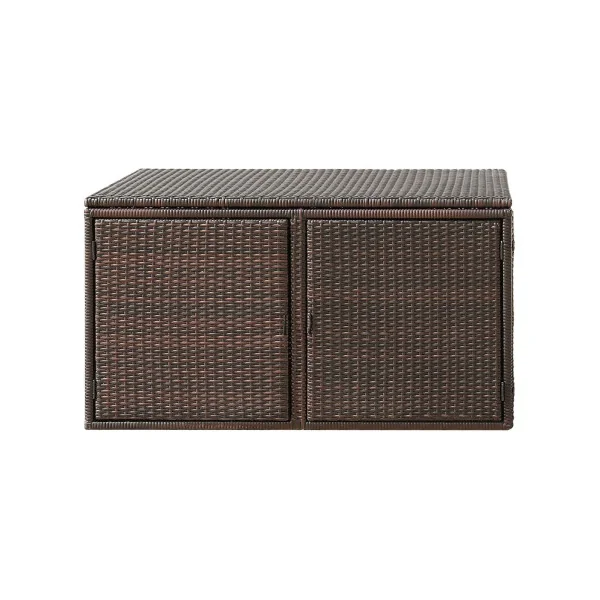 Coffre Rangement Polyrotin Marron Boite de Rangement Stockage Coffre Extérieur Balcon Terrasse 2 Etagères