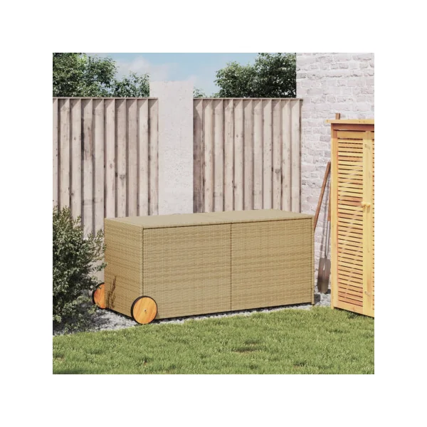 Coffre Rangement Résine Tressée Beige 120 cm Mobile Coffre de Stockage Coffre Extérieur Coffre Jardin