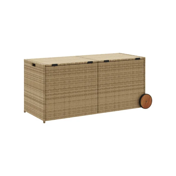 Coffre Rangement Résine Tressée Beige 120 cm Mobile Coffre de Stockage Coffre Extérieur Coffre Jardin