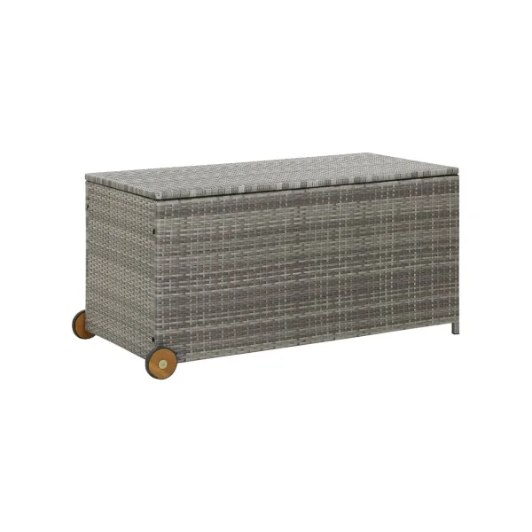 Coffre Rangement Résine Tressée Gris 120 cm Mobile Coffre de Stockage Coffre Extérieur Coffre Jardin