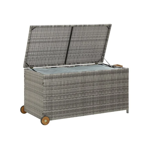 Coffre Rangement Résine Tressée Gris 120 cm Mobile Coffre de Stockage Coffre Extérieur Coffre Jardin
