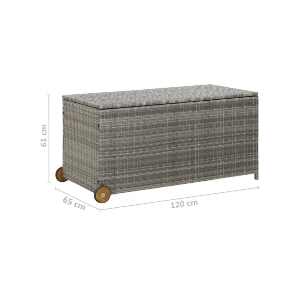 Coffre Rangement Résine Tressée Gris 120 cm Mobile Coffre de Stockage Coffre Extérieur Coffre Jardin