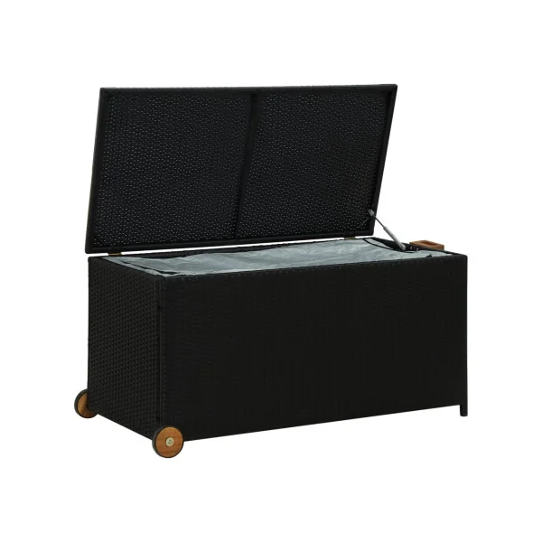 Coffre Rangement Résine Tressée Noir 120 cm Mobile Coffre de Stockage Coffre Extérieur Coffre Jardin