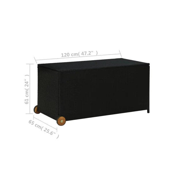 Coffre Rangement Résine Tressée Noir 120 cm Mobile Coffre de Stockage Coffre Extérieur Coffre Jardin