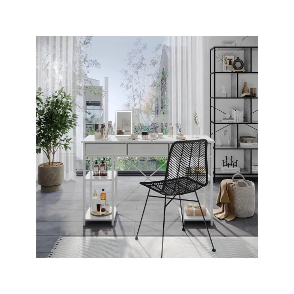 Coiffeuse 3 Tiroirs Blanche et Acier Blanc Table Maquillage Blanc Table Cosmétique