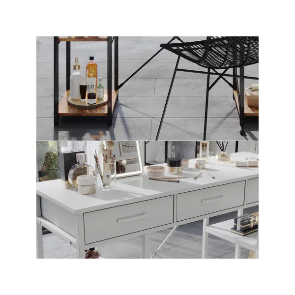 Coiffeuse 3 Tiroirs Blanche et Acier Blanc Table Maquillage Blanc Table Cosmétique