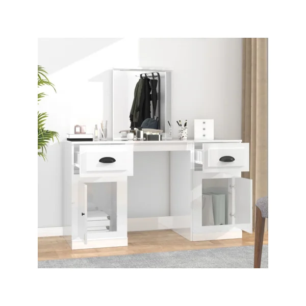 Coiffeuse Blanc Brillant 2 Tiroirs avec Miroir Coiffeuse Contemporaine Table Maquillage Blanche
