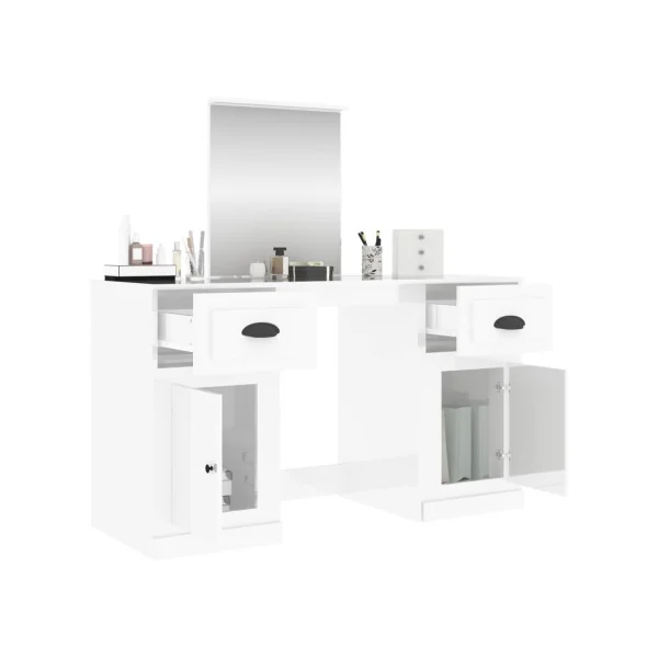 Coiffeuse Blanc Brillant 2 Tiroirs avec Miroir Coiffeuse Contemporaine Table Maquillage Blanche