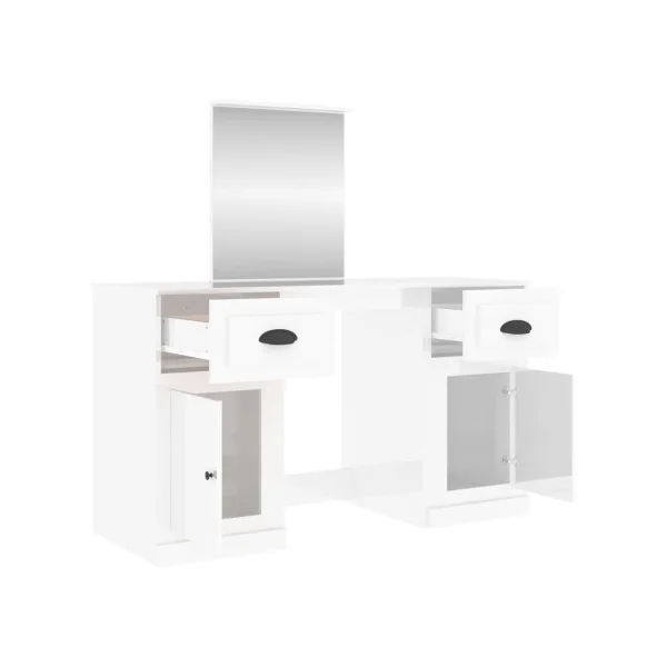 Coiffeuse Blanc Brillant 2 Tiroirs avec Miroir Coiffeuse Contemporaine Table Maquillage Blanche