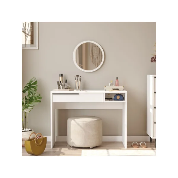 Coiffeuse Blanche 1 Tiroir Table Maquillage Chambre