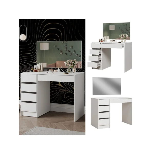 Coiffeuse Blanche 5 Tiroirs Table Maquillage Coiffeuse avec Miroir Coiffeuse moderne Coiffeuse femme