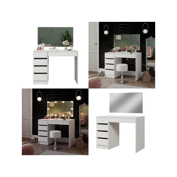Coiffeuse Blanche 5 Tiroirs Table Maquillage Coiffeuse avec Miroir Coiffeuse moderne Coiffeuse femme