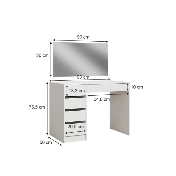 Coiffeuse Blanche 5 Tiroirs Table Maquillage Coiffeuse avec Miroir Coiffeuse moderne Coiffeuse femme