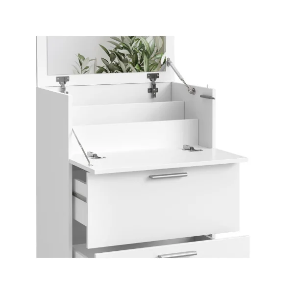 Coiffeuse Blanche avec Miroir Rabattable 2 Tiroirs