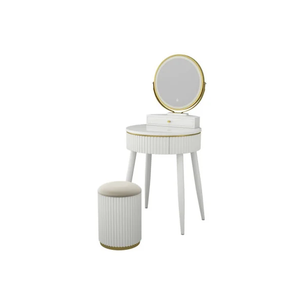 Coiffeuse Blanche Design avec Miroir LED 2 Tiroirs Tabouret avec Rangement Table Maquillage