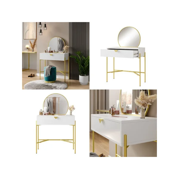 Coiffeuse Blanche Structure Métal Or Coiffeuse Moderne avec Miroir Table Maquillage Coiffeuse Femme Chambre