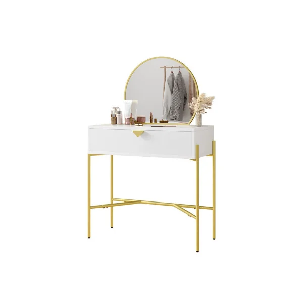 Coiffeuse Blanche Structure Métal Or Coiffeuse Moderne avec Miroir Table Maquillage Coiffeuse Femme Chambre