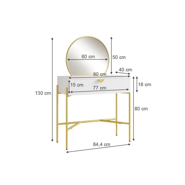 Coiffeuse Blanche Structure Métal Or Coiffeuse Moderne avec Miroir Table Maquillage Coiffeuse Femme Chambre