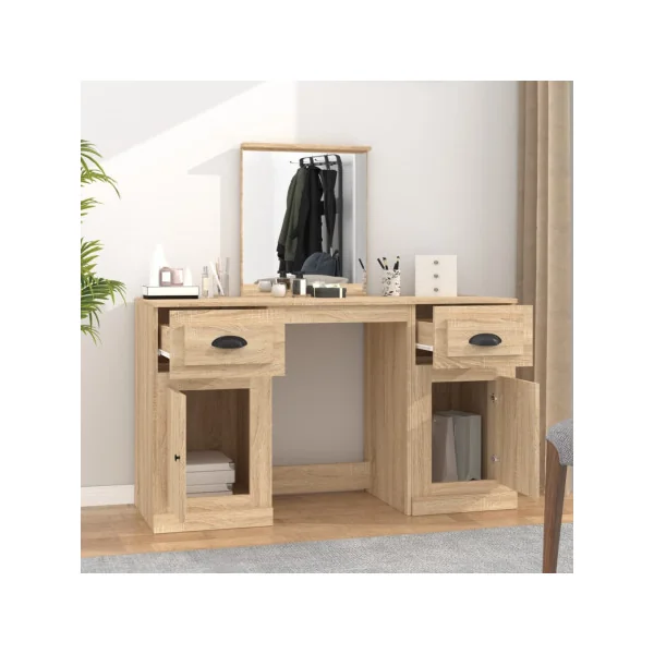 Coiffeuse Chêne 2 Tiroirs avec Miroir Coiffeuse Contemporaine Table Maquillage Chêne