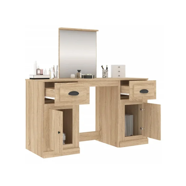 Coiffeuse Chêne 2 Tiroirs avec Miroir Coiffeuse Contemporaine Table Maquillage Chêne