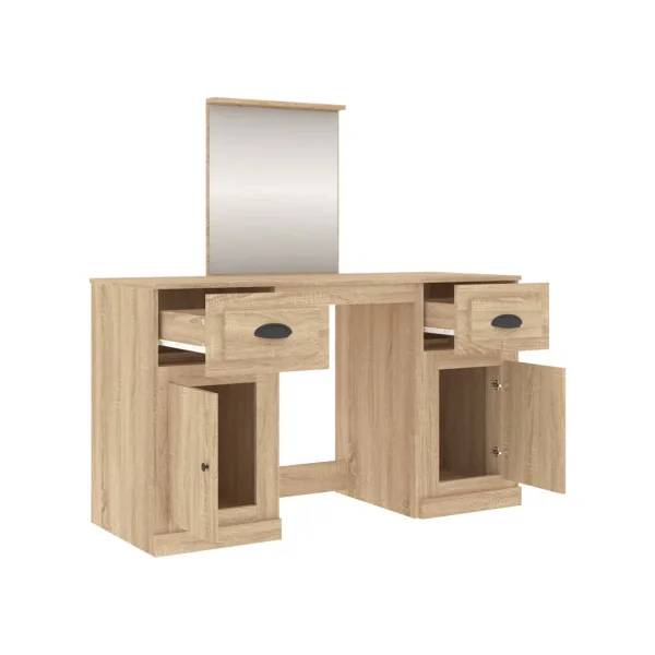 Coiffeuse Chêne 2 Tiroirs avec Miroir Coiffeuse Contemporaine Table Maquillage Chêne