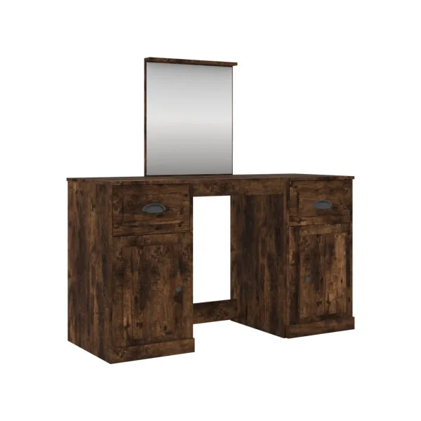 Coiffeuse Chêne Fumé 2 Tiroirs avec Miroir Coiffeuse Contemporaine Table Maquillage Bois Brun