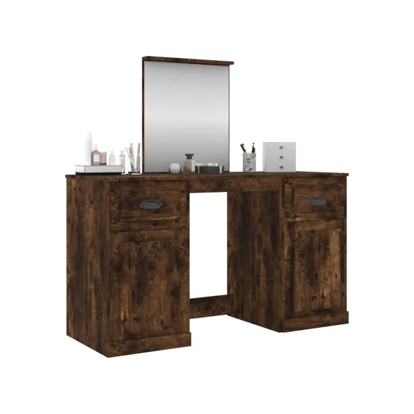 Coiffeuse Chêne Fumé 2 Tiroirs avec Miroir Coiffeuse Contemporaine Table Maquillage Bois Brun