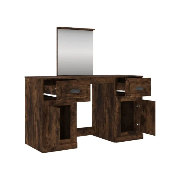 Coiffeuse Chêne Fumé 2 Tiroirs avec Miroir Coiffeuse Contemporaine Table Maquillage Bois Brun
