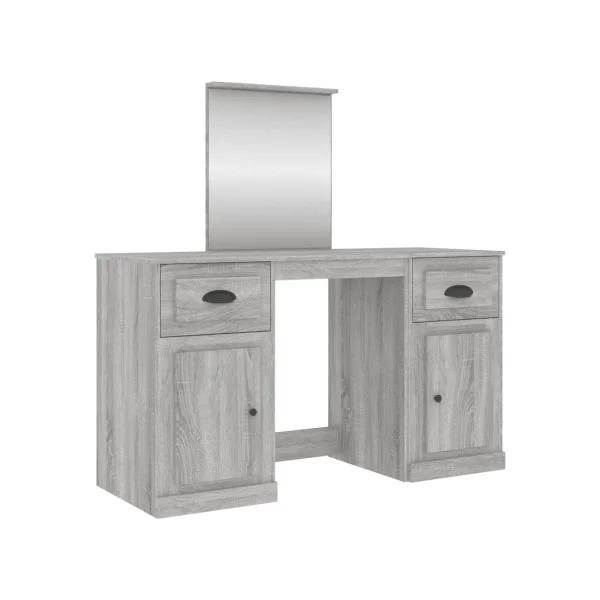 Coiffeuse Chêne Gris 2 Tiroirs avec Miroir Coiffeuse Contemporaine Table Maquillage Grise