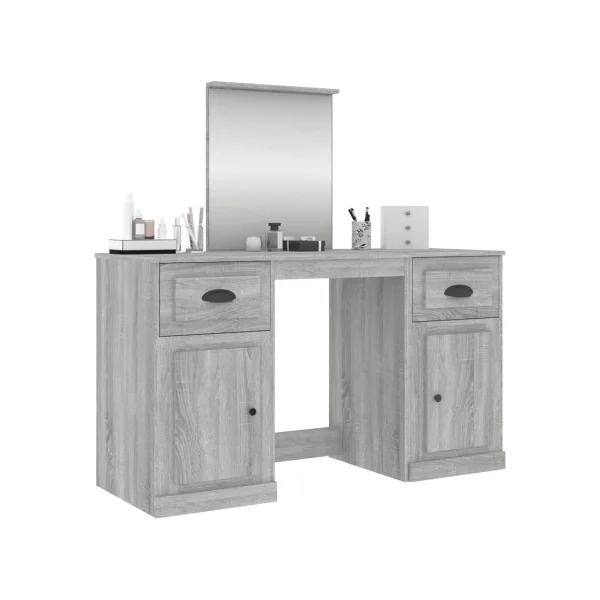 Coiffeuse Chêne Gris 2 Tiroirs avec Miroir Coiffeuse Contemporaine Table Maquillage Grise