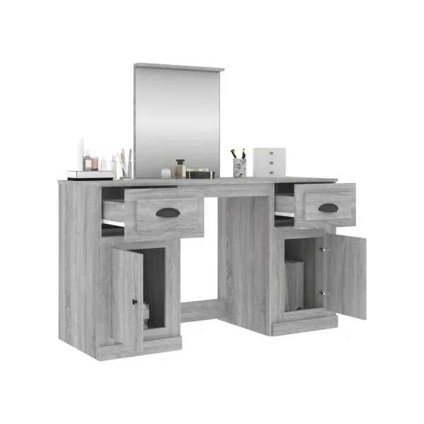 Coiffeuse Chêne Gris 2 Tiroirs avec Miroir Coiffeuse Contemporaine Table Maquillage Grise