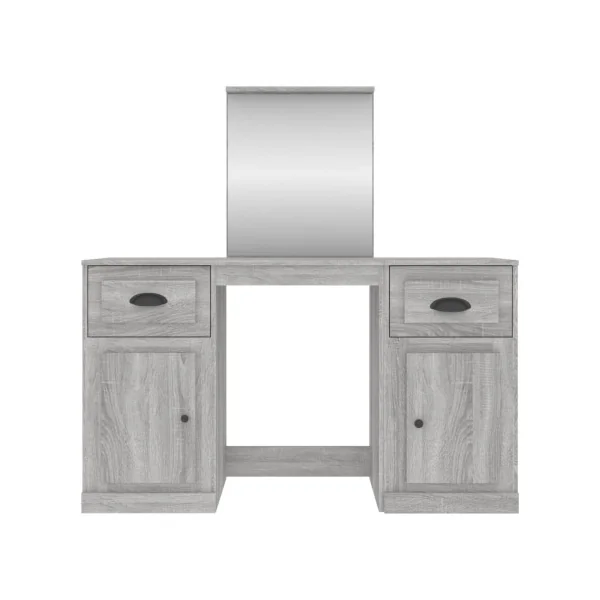 Coiffeuse Chêne Gris 2 Tiroirs avec Miroir Coiffeuse Contemporaine Table Maquillage Grise