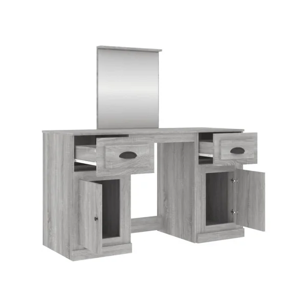 Coiffeuse Chêne Gris 2 Tiroirs avec Miroir Coiffeuse Contemporaine Table Maquillage Grise