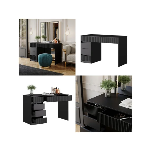 Coiffeuse Design Noir Graphique 5 Tiroirs Table Maquillage Moderne Noir 120 cm