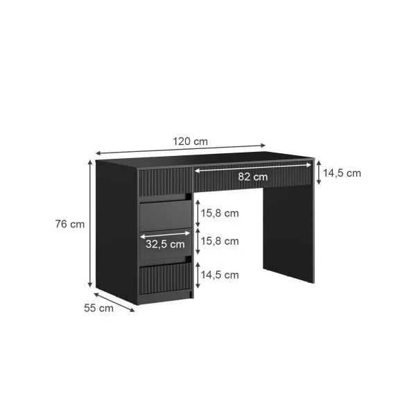 Coiffeuse Design Noir Graphique 5 Tiroirs Table Maquillage Moderne Noir 120 cm