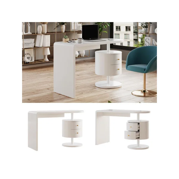 Coiffeuse Epurée Blanc Brillant 2 Tiroirs Table Manucure Coiffeuse Femme Moderne