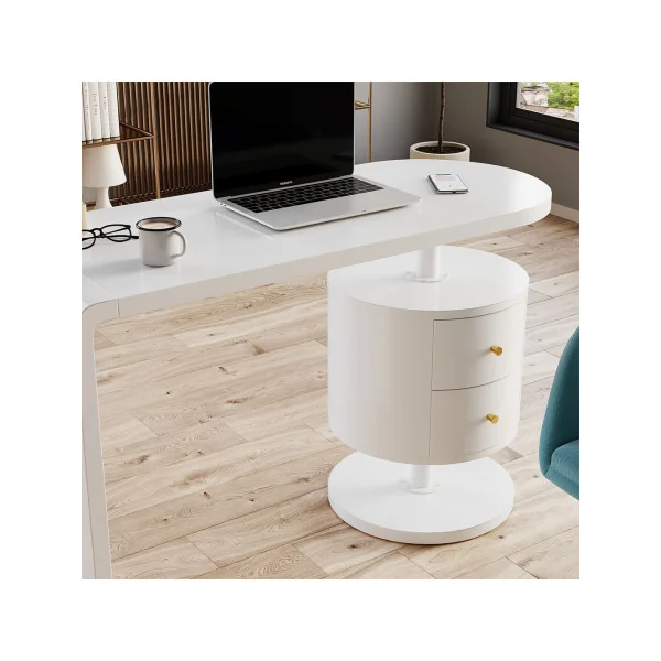 Coiffeuse Epurée Blanc Brillant 2 Tiroirs Table Manucure Coiffeuse Femme Moderne