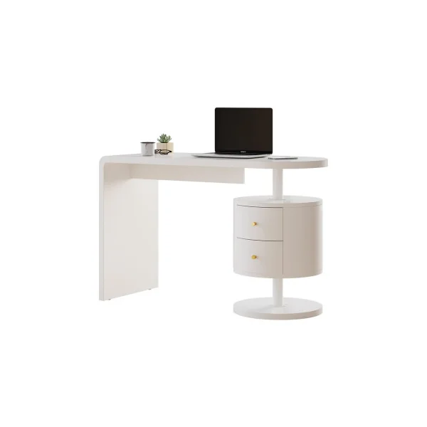 Coiffeuse Epurée Blanc Brillant 2 Tiroirs Table Manucure Coiffeuse Femme Moderne