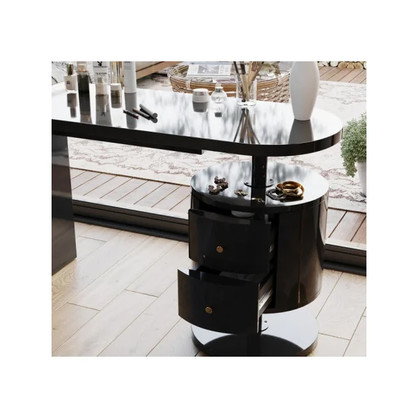 Coiffeuse Epurée Noir Brillant 2 Tiroirs Table Manucure Coiffeuse Femme Moderne