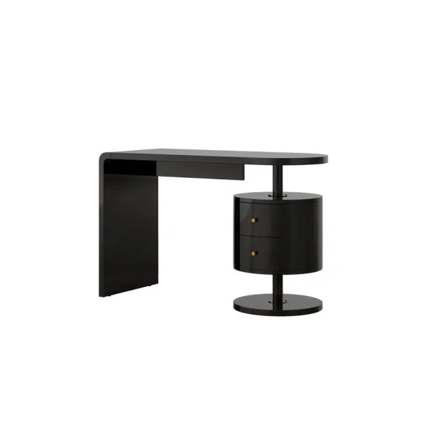 Coiffeuse Epurée Noir Brillant 2 Tiroirs Table Manucure Coiffeuse Femme Moderne