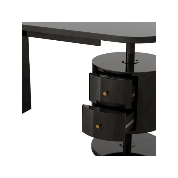 Coiffeuse Epurée Noir Brillant 2 Tiroirs Table Manucure Coiffeuse Femme Moderne