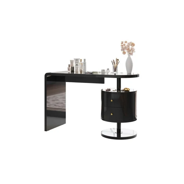 Coiffeuse Epurée Noir Brillant 2 Tiroirs Table Manucure Coiffeuse Femme Moderne