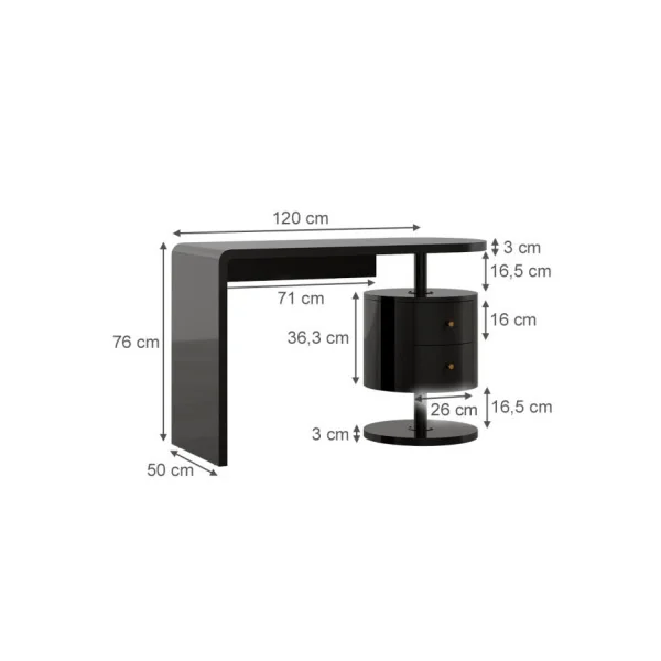 Coiffeuse Epurée Noir Brillant 2 Tiroirs Table Manucure Coiffeuse Femme Moderne