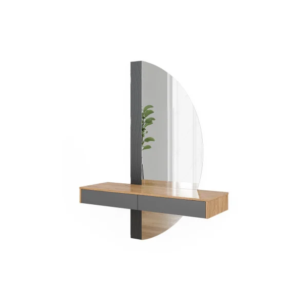 Coiffeuse Murale Grise et Chêne + Miroir Table Maquillage Moderne
