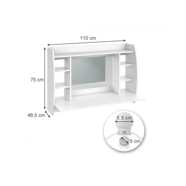 Coiffeuse Murale LED Table Maquillage Murale avec Miroir Coiffeuse femme Coiffeuse Chambre