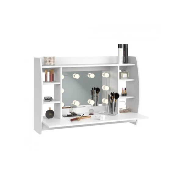Coiffeuse Murale LED Table Maquillage Murale avec Miroir Coiffeuse femme Coiffeuse Chambre