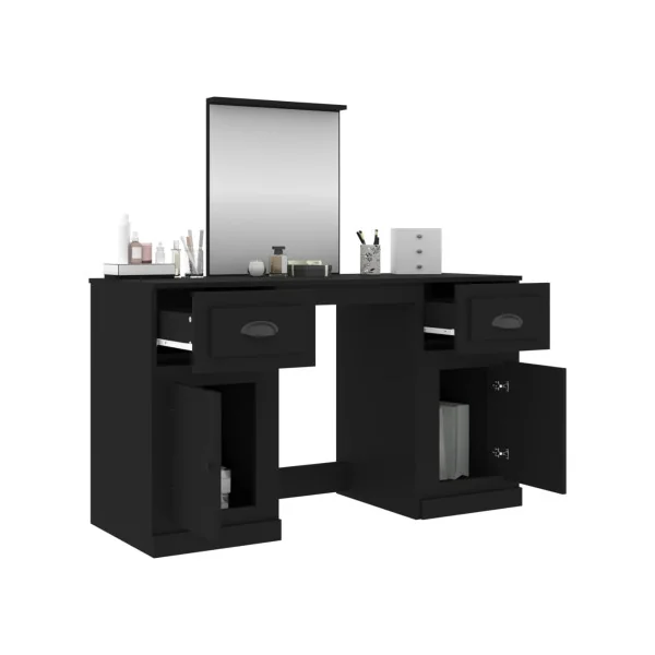 Coiffeuse Noir 2 Tiroirs avec Miroir Coiffeuse Contemporaine Table Maquillage Noir
